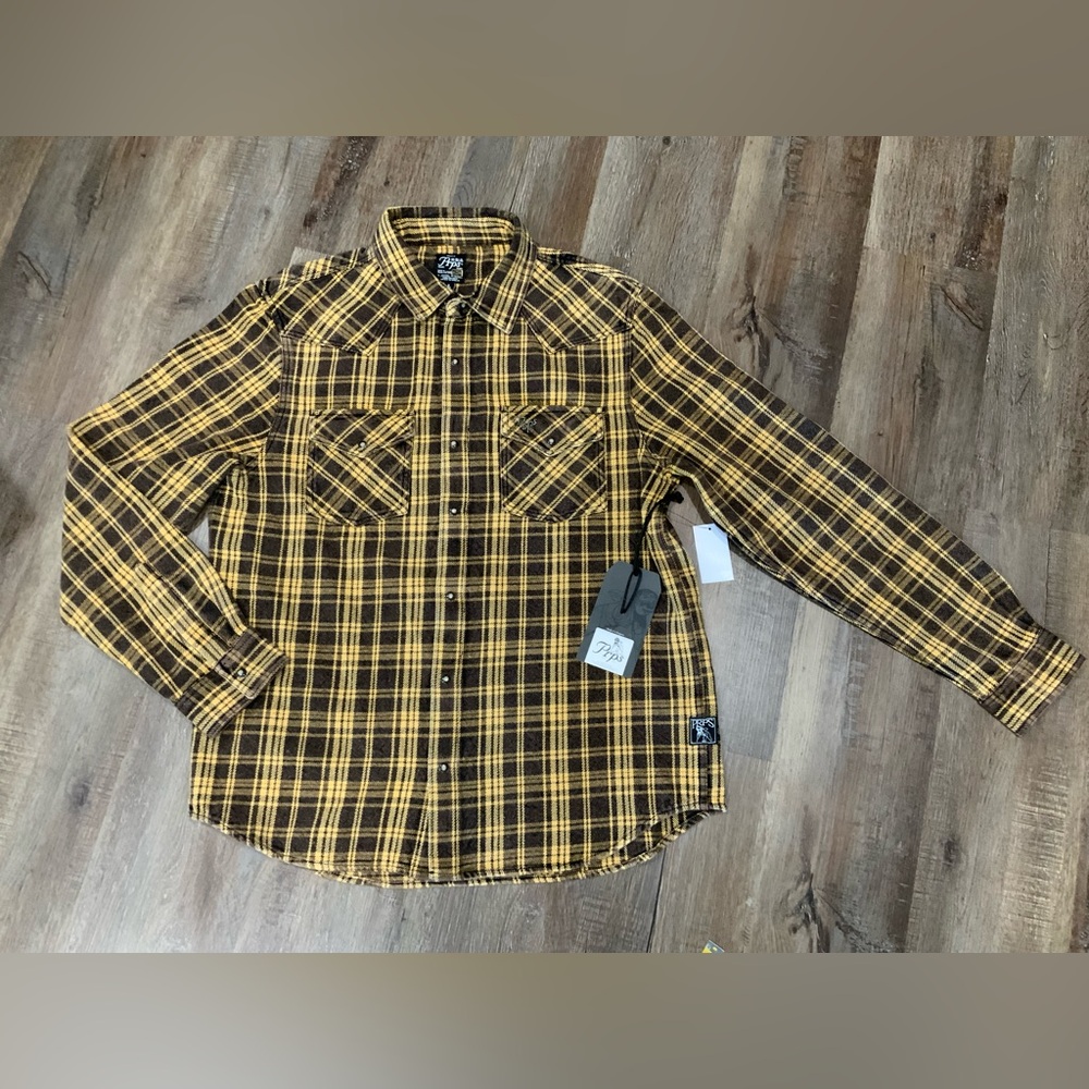 New PRPS Flannel Western Snaps Thick Cotton Brown Yellow Men's Size L